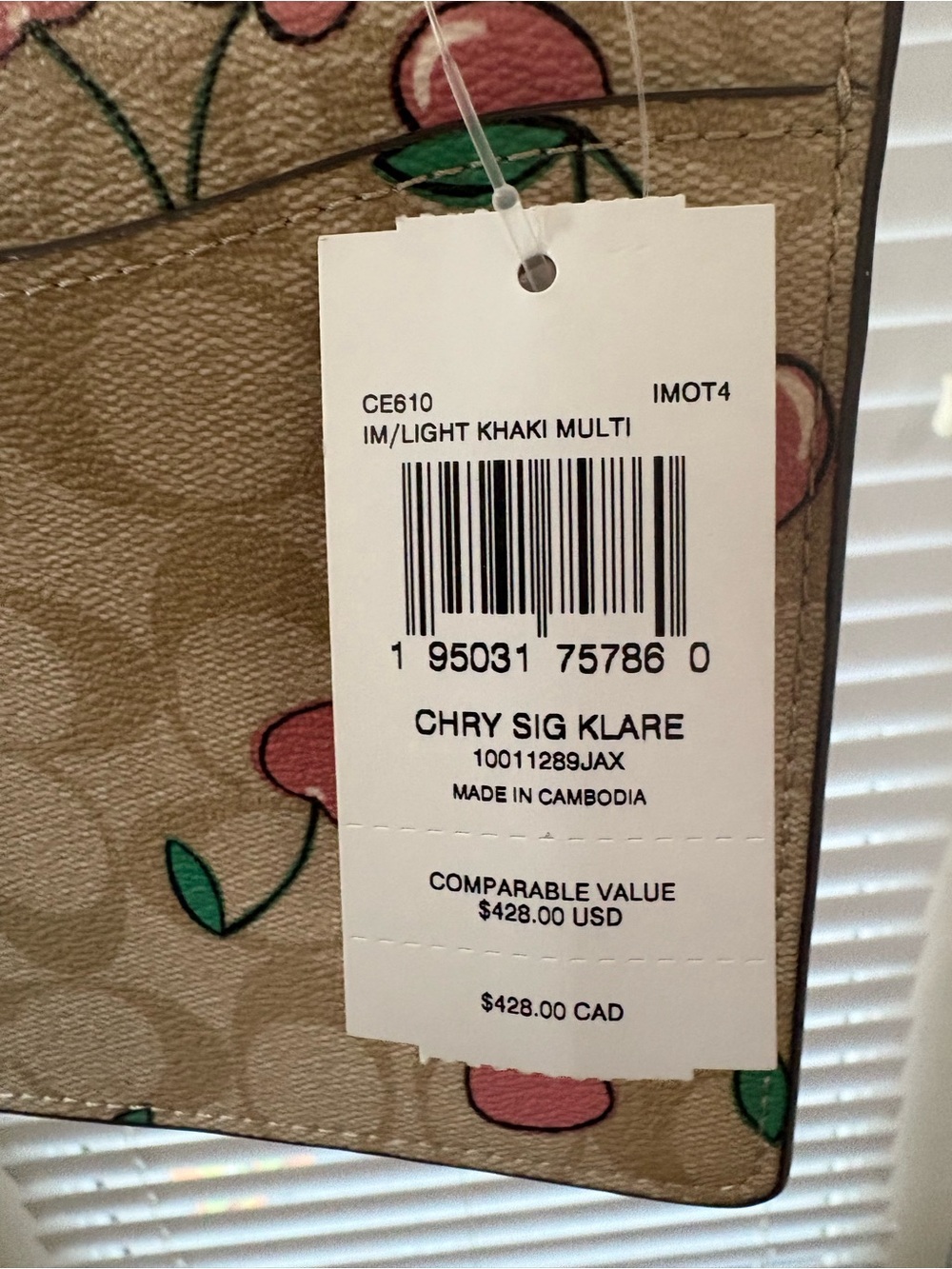 Coach Klare 22 Cherry Print Signature Chain Shoulder Bag - Pink/Beige - Picture 4 of 6